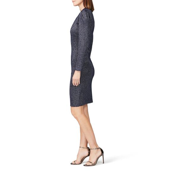 Sachin & Babi S Navy Blue Metallic Sparkle Knit Long Sleeve Sheath sweater Dress - Picture 2 of 7